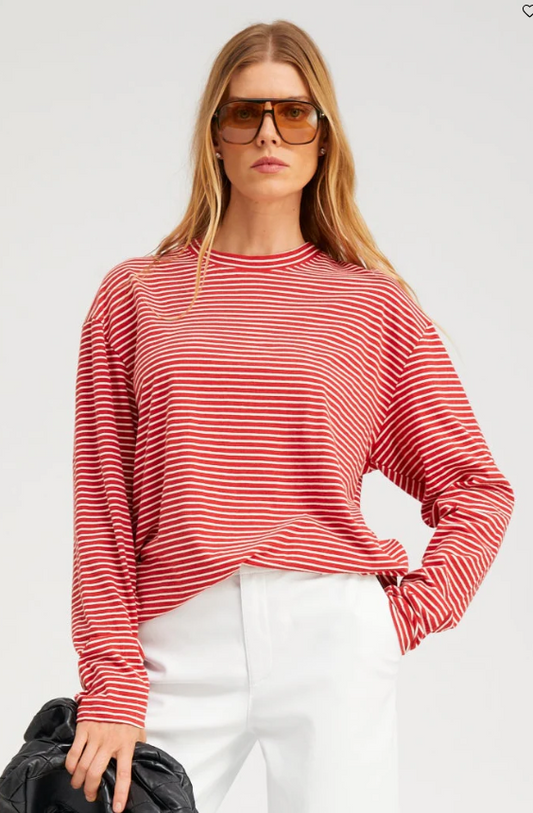 L/S Oversized Tee in Red Stripes