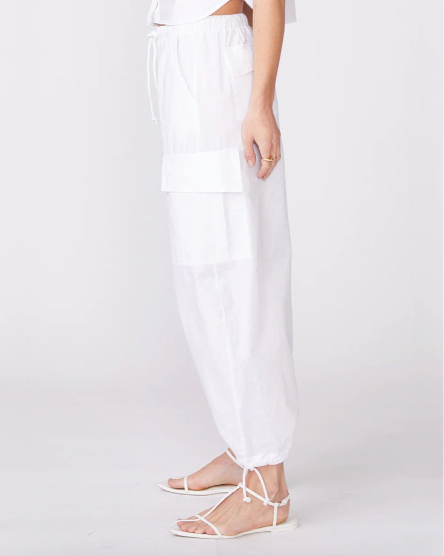 Structured Poplin Drawstring Cargo Pant