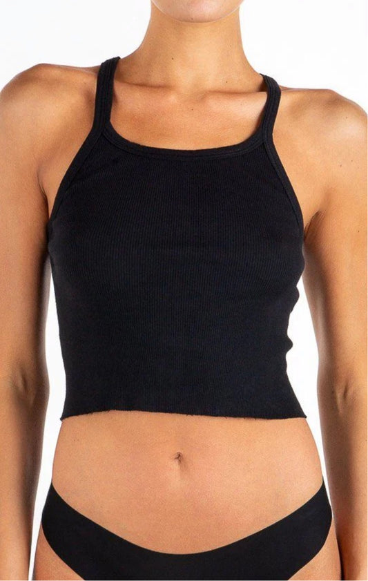 Cropped Rib Tank- Black