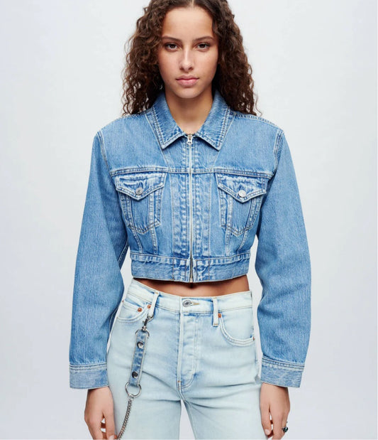 Zip Front Denim Trucker