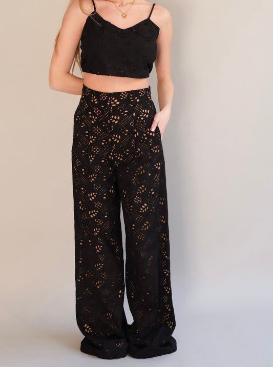 Black Talia Eyelet Pants