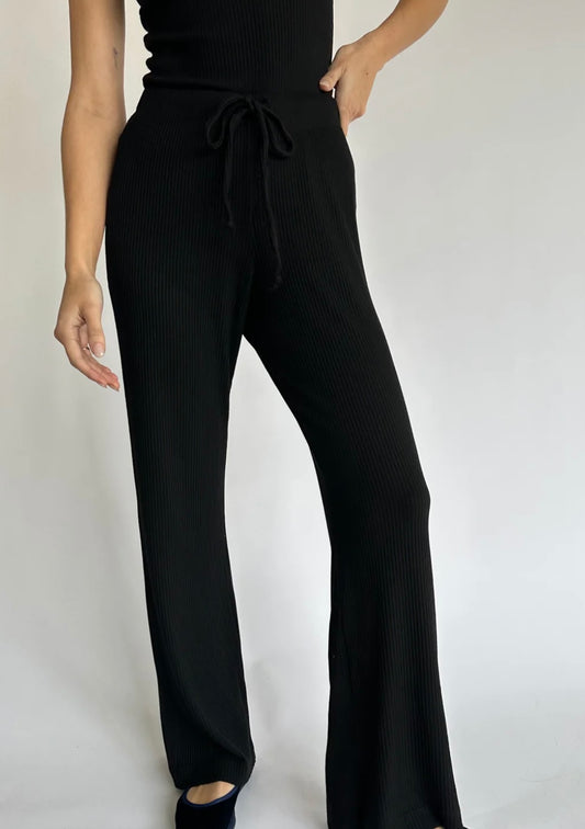 Rib Knit Black Wide Leg