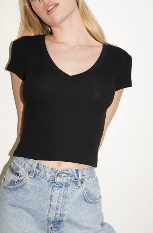 Fitted Rib V Neck Tee