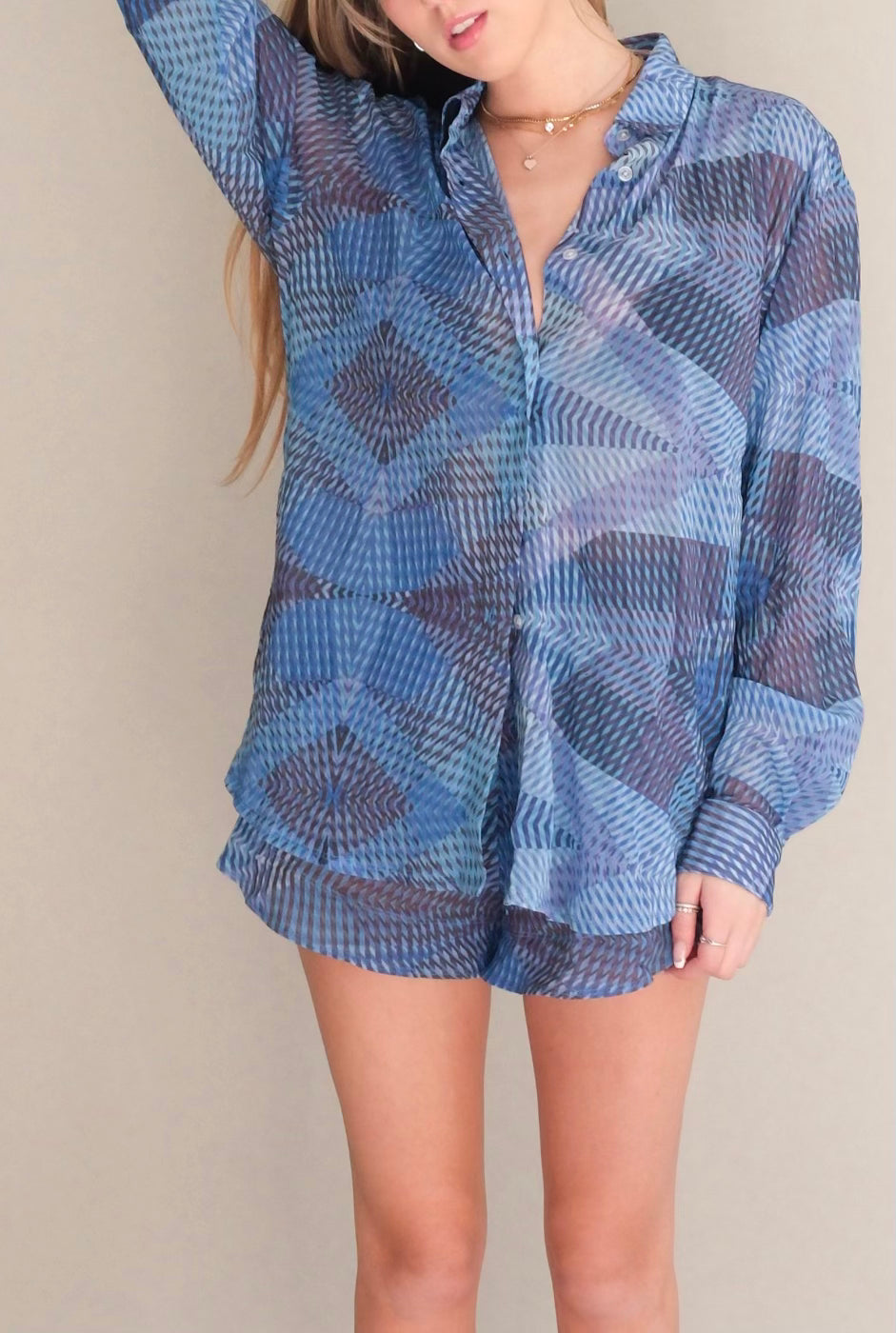 Ashely Blue Zig Zag Mesh Shirt